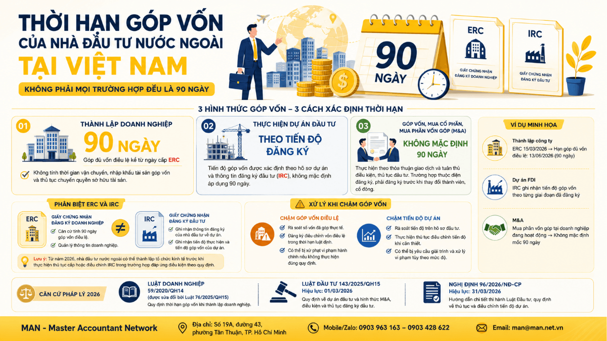 Thời hạn góp vốn của nhà đầu tư nước ngoài tại Việt Nam