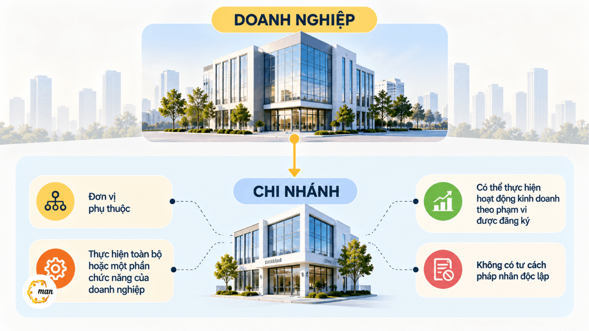 Chi nhánh là đơn vị phụ thuộc của doanh nghiệp và không có tư cách pháp nhân độc lập